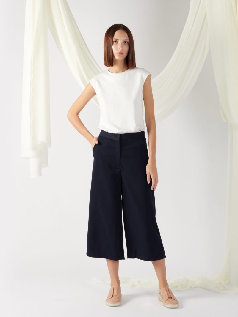 wide-leg textured trousers in navy